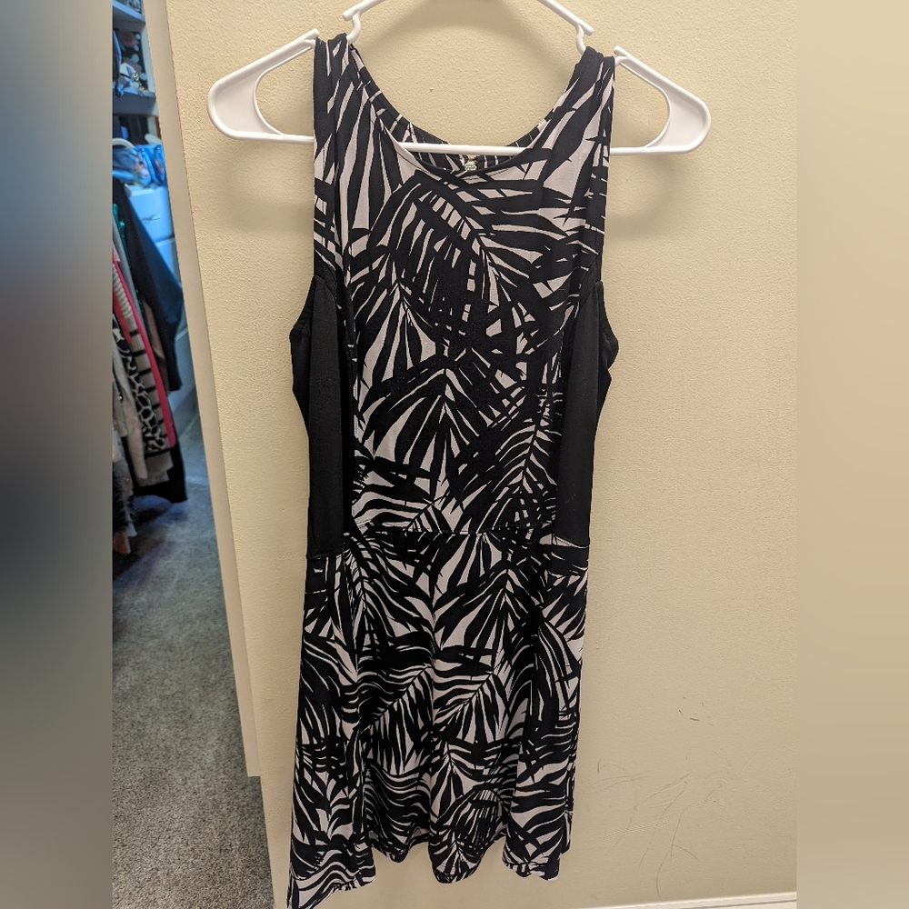 Michael Kors Black and White Leaf Print Dress
